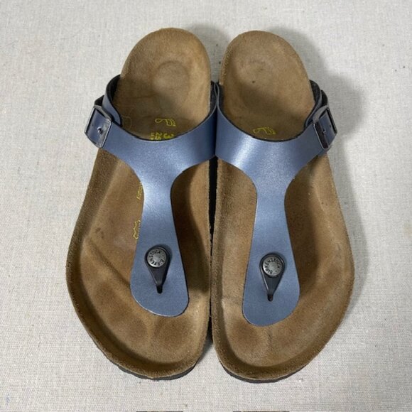 Birkenstock Gizeh Thong Sandal Ice Pearl Onyx Metallic Blue Sz EU 39 US 8 Womens - Picture 1 of 9